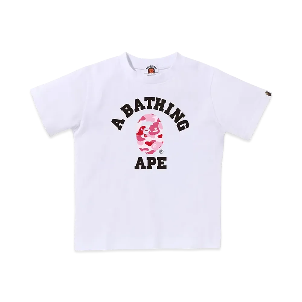 A BATHING APE Kids ABC Camo College Tee "White/Pink"