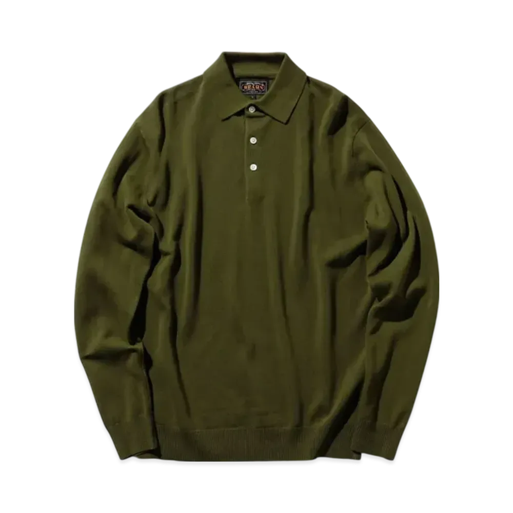 BEAMS Knit Polo 12G "Olive"