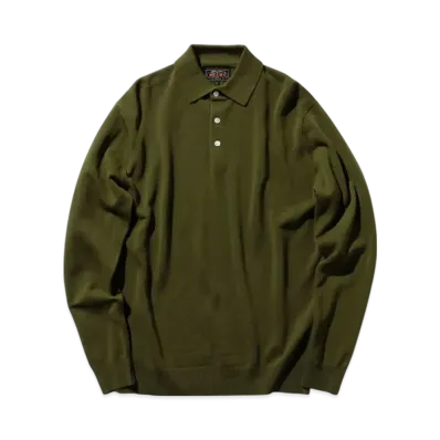 BEAMS Knit Polo 12G "Olive"