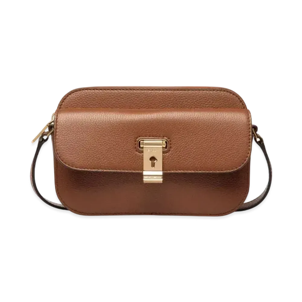 Bally Lock Me Small Crossbody Bag in Brown Grained Leather "Brown"