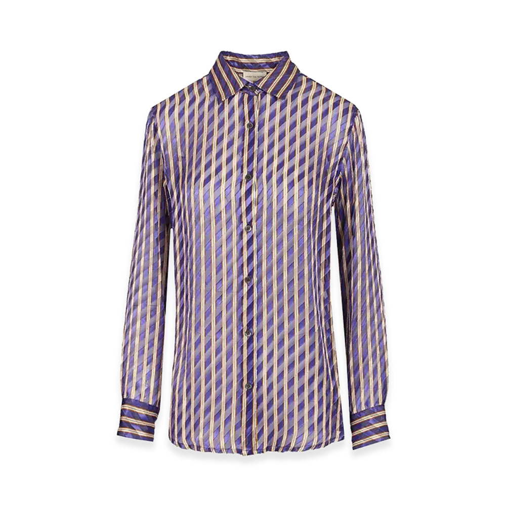 DRIES VAN NOTEN Women's Striped Devore Satin Shirt "Violet"