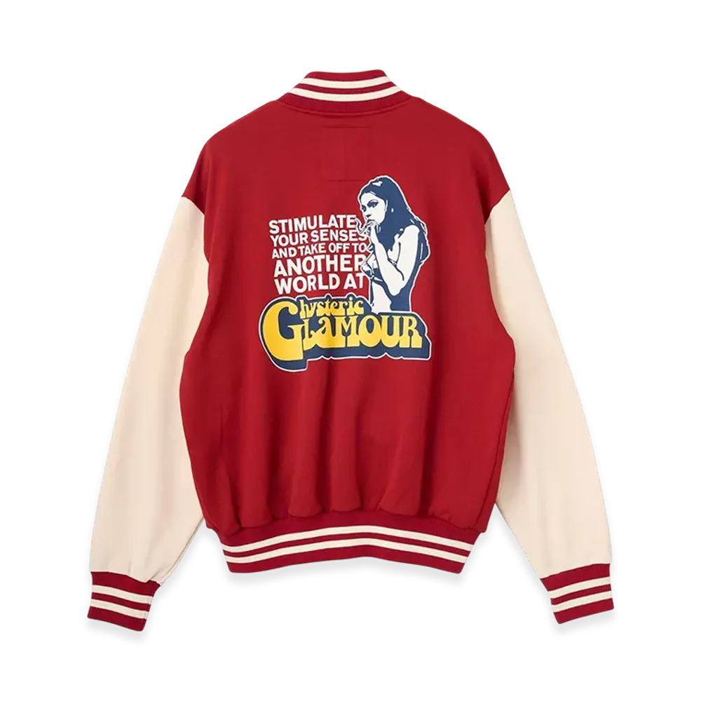 HYSTERIC GLAMOUR Smoking Girl Patch Varsity Jacket "Red"