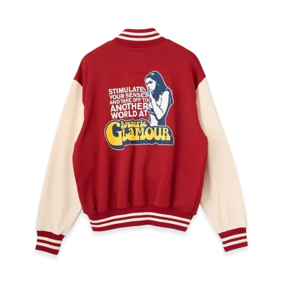 HYSTERIC GLAMOUR Smoking Girl Patch Varsity Jacket "Red"