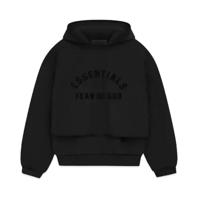 FEAR OF GOD ESSENTIALS Nylon Fleece Hooded Sweater "Jet Black"
