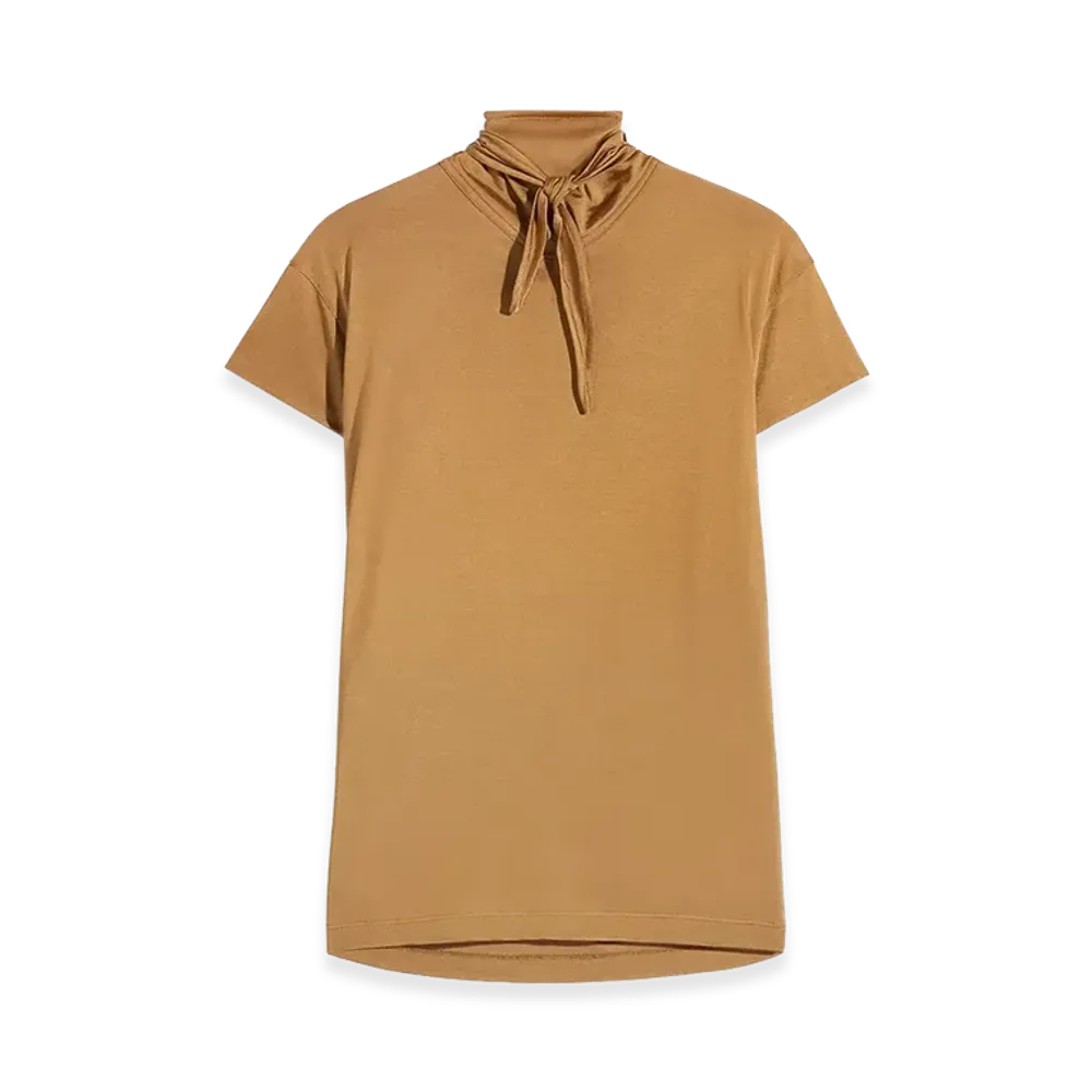 LEMAIRE Women's Viscose Cotton Jersey Short Sleeve Scarf Top "Cinnamon Brown"