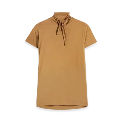 LEMAIRE Women's Viscose Cotton Jersey Short Sleeve Scarf Top "Cinnamon Brown"