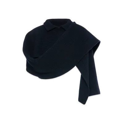 Maison Margiela Ribbed Wool Scarf with Collar "Navy"