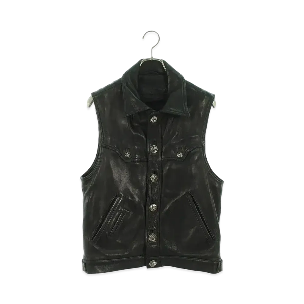 Chrome Hearts Classic Jean Leather Crow Button Vest "Black"