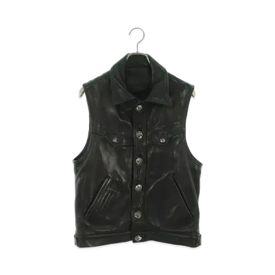 Chrome Hearts Classic Jean Leather Crow Button Vest "Black"