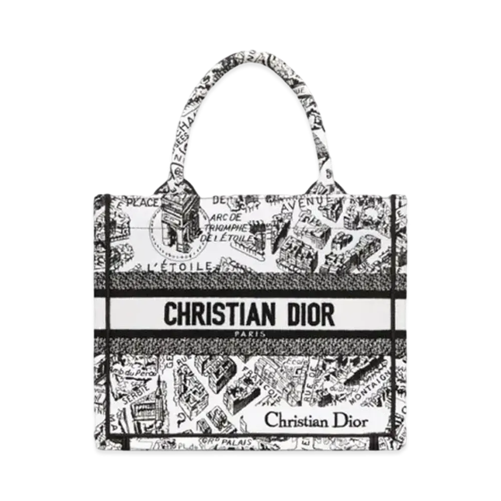 Dior Small Book Tote Plan de Paris Embroidery "White/Black"
