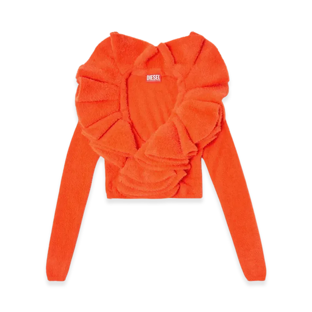Diesel M-Inge Plush Cardigan With Mega Ruffled Collar "Orange"