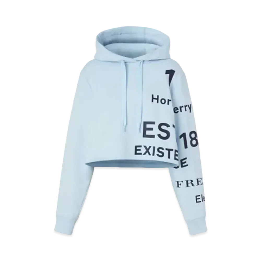 Burberry Horseferry Print Cotton Cropped Hoodie "Pale Blue"
