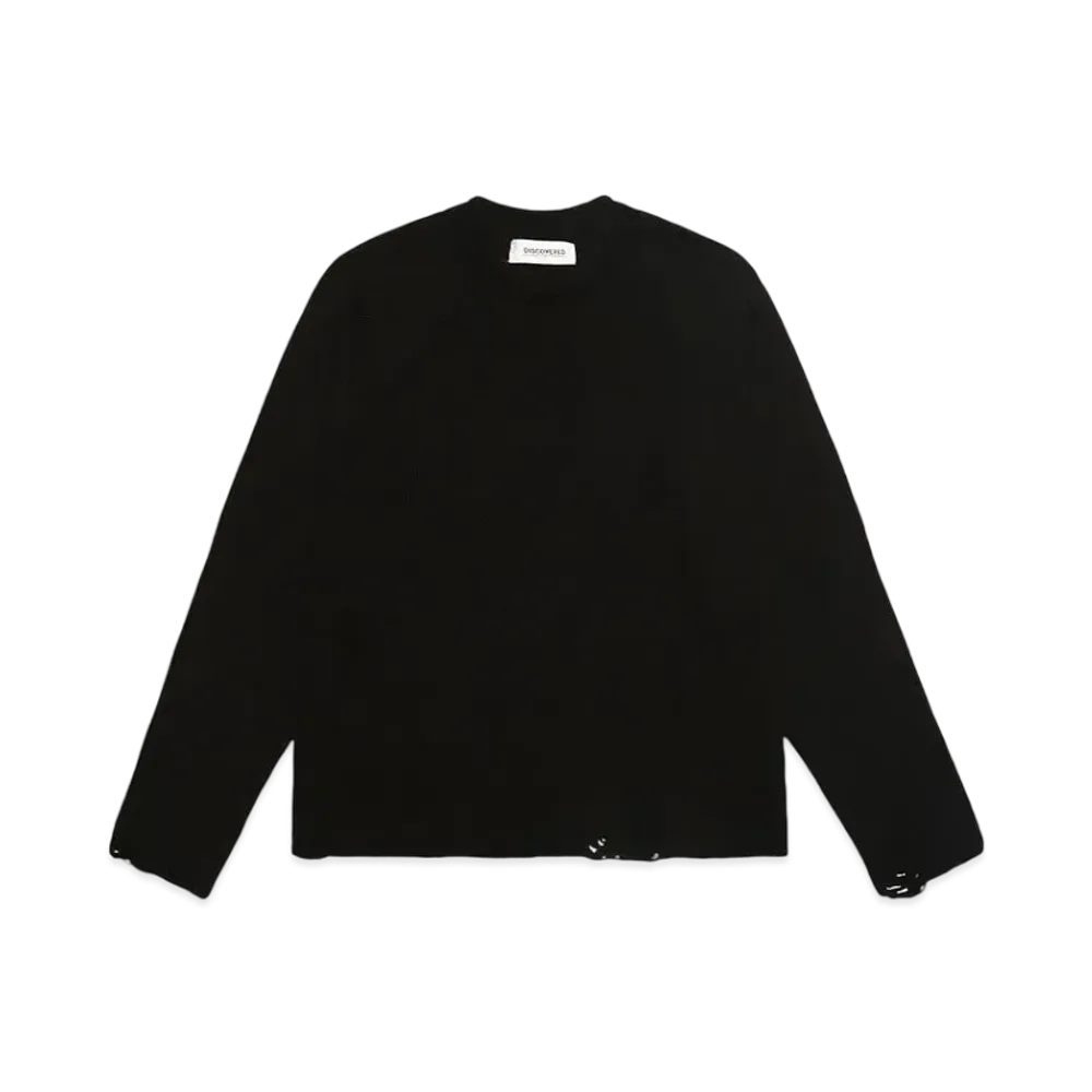 DISCOVERED DAMAGE COTTON CREW NECK KNIT "BLACK"