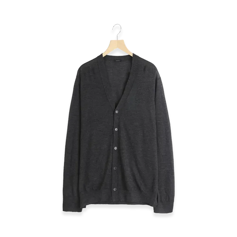 COMOLI Cashmere V-neck Cardigan "Charcoal"