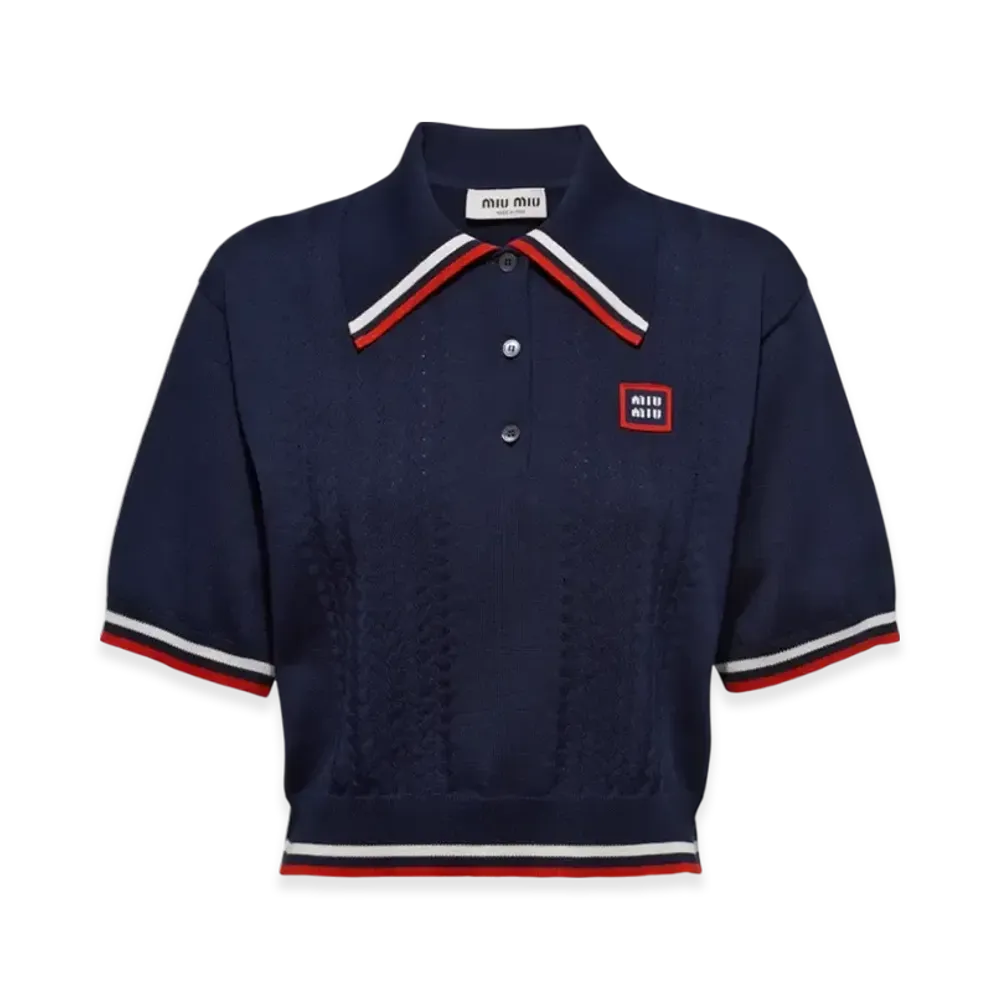 MIU MIU Women's Cropped Silk Cotton Polo Shirt "Blue"