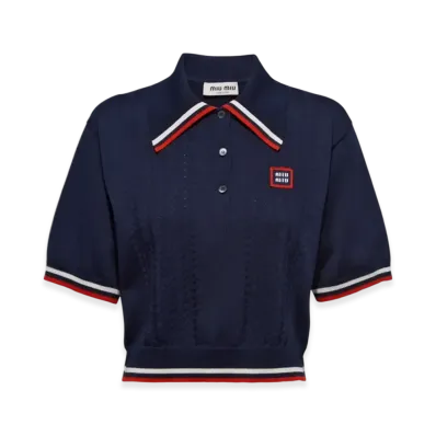 MIU MIU Women's Cropped Silk Cotton Polo Shirt "Blue"