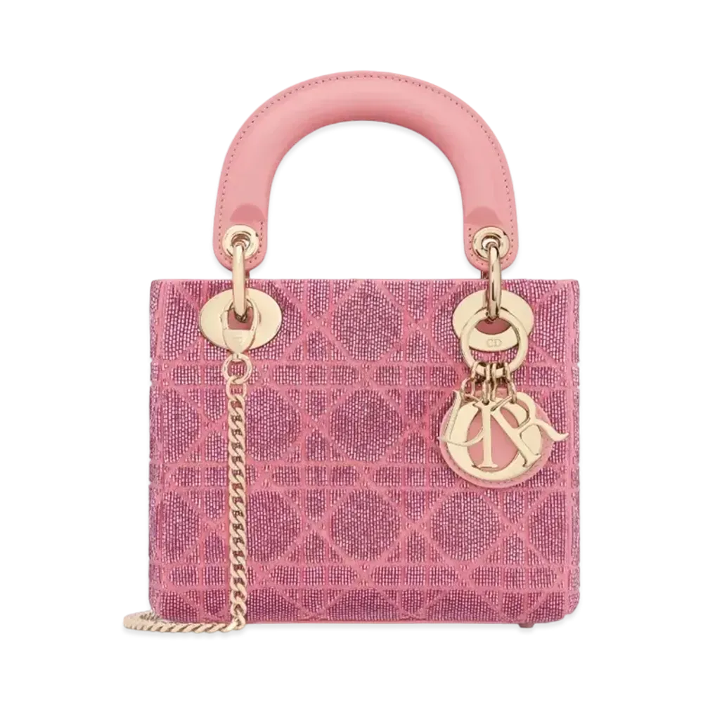 Dior Mini Lady Bag Cannage Cotton Micropearl Embroidery "Light Pink"