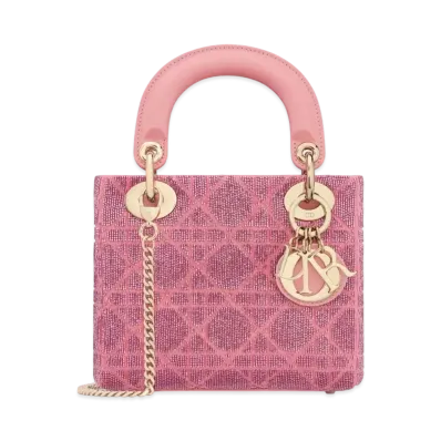 Dior Mini Lady Bag Cannage Cotton Micropearl Embroidery "Light Pink"