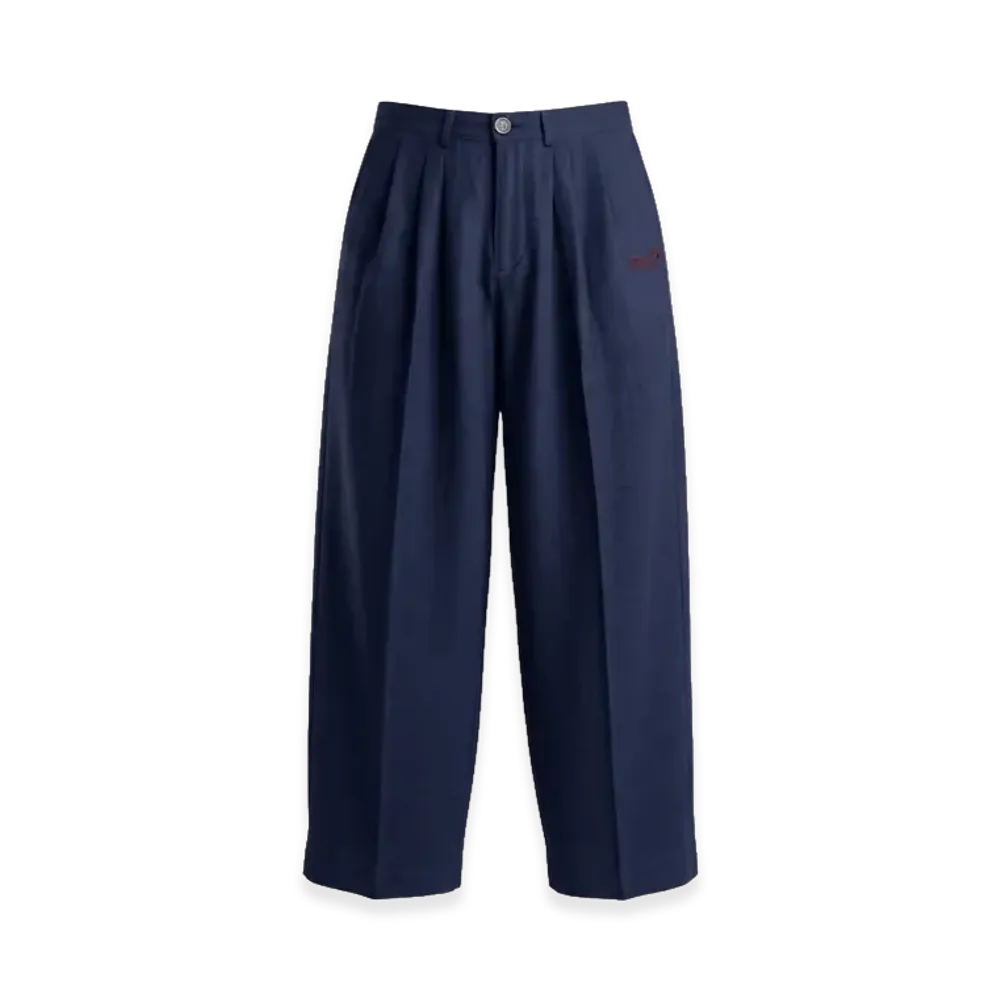 FEELS. Linen Two-Tucked Slacks "Navy"