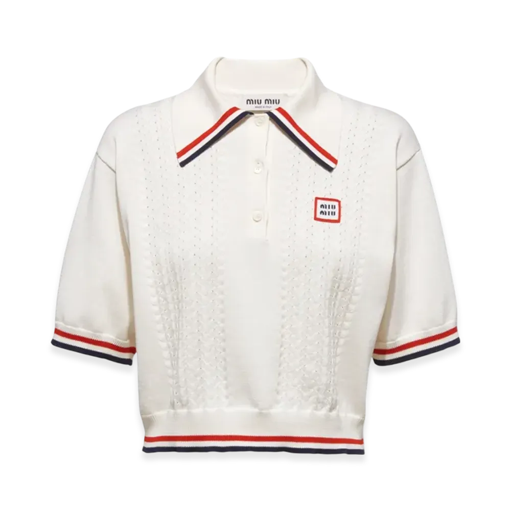 MIU MIU Women's Cropped Silk and Cotton Polo Shirt "White"