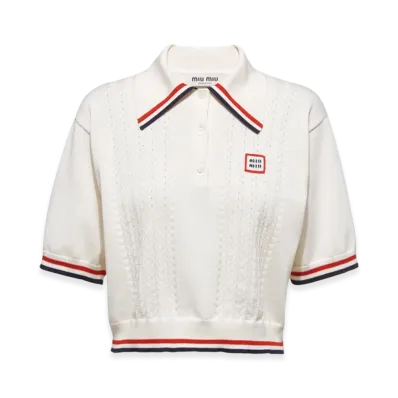 MIU MIU Women's Cropped Silk and Cotton Polo Shirt "White"
