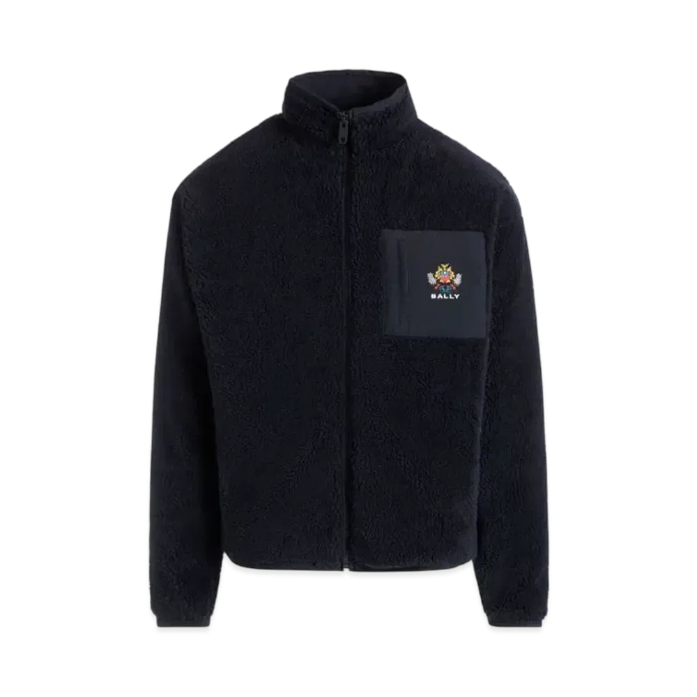 Bally Winter Capsule Full Zip Sweatshirt Alpine Flower Navy Blue Fleece "Blue"
