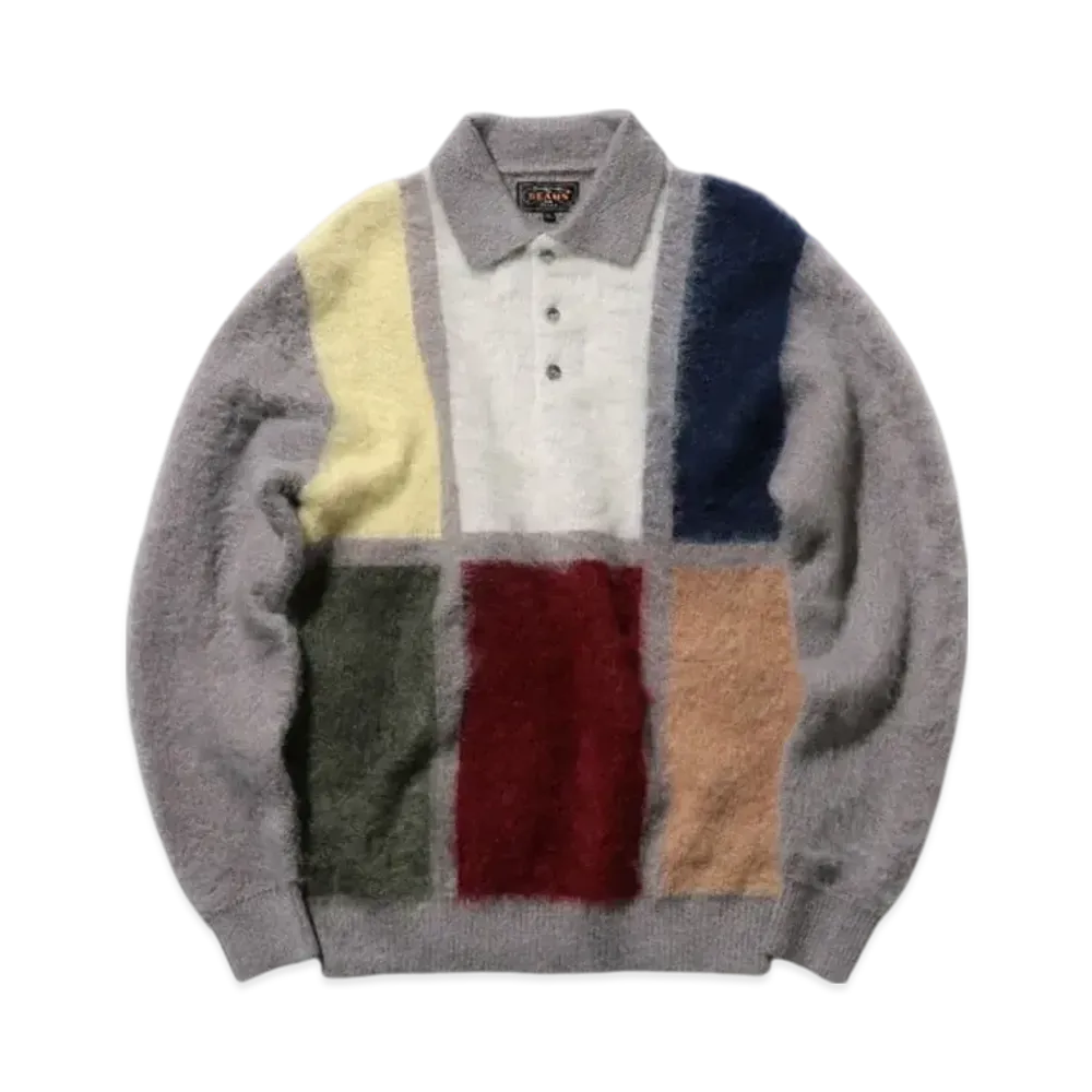 BEAMS Knit Polo Shaggy "Gray"