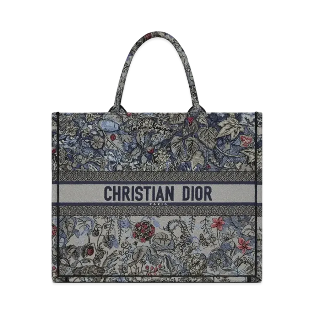 Dior Large Dior Book Tote Dior Jardin Magique Embroidery "Denim/Multicolor"