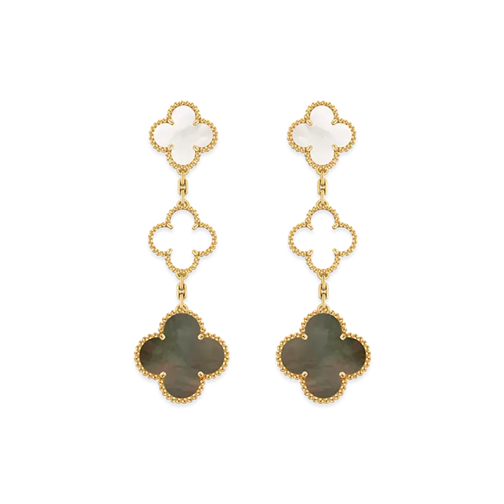 Van Cleef & Arpels Magic Alhambra earrings 3 motifs "18K Yellow gold/Onyx/Mother-of-pearl"