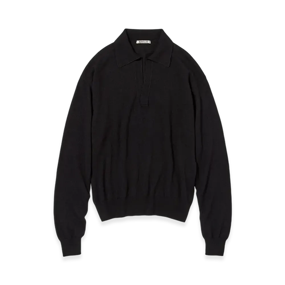 AURALEE Women's Super Fine Cashmere Silk Knit Skipper Polo "Black"