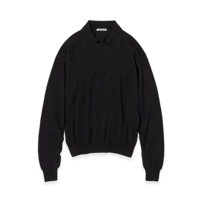 AURALEE Women's Super Fine Cashmere Silk Knit Skipper Polo "Black"