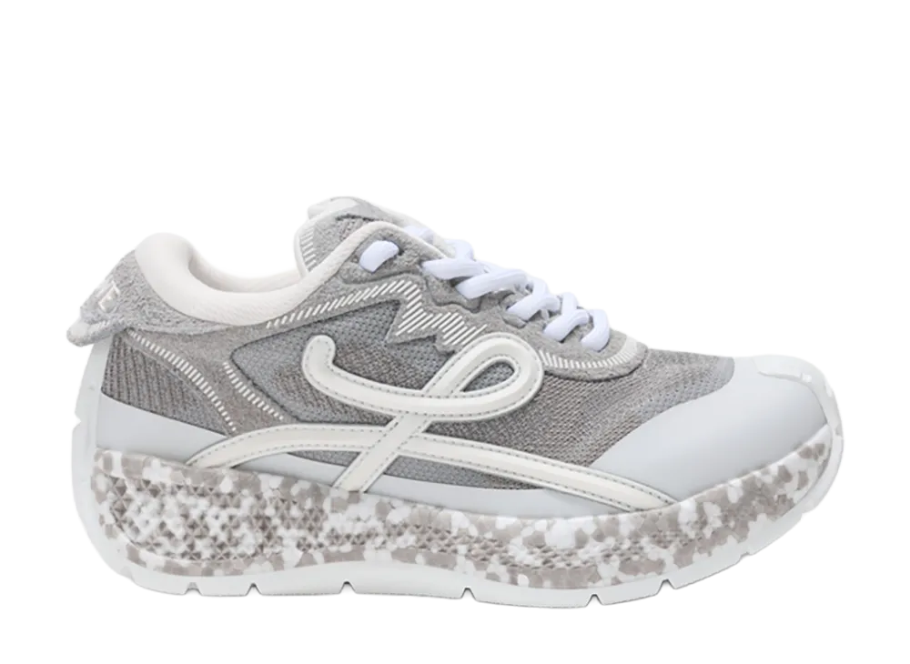 LOEWE Women's Pogo Sneaker in Technical Knit and Suede "Light Grey/White/White"