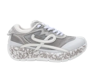 LOEWE Women's Pogo Sneaker in Technical Knit and Suede "Light Grey/White/White"