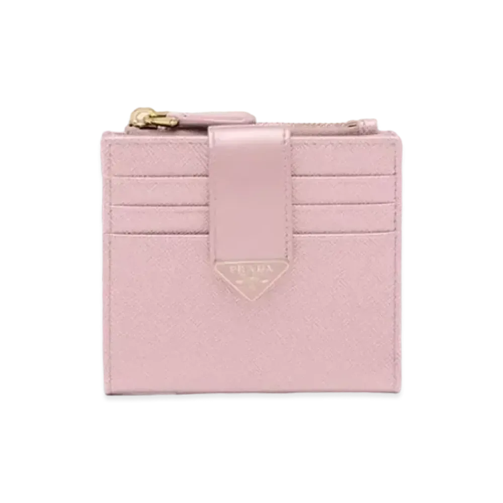 PRADA Small Saffiano and Leather Wallet "Pink"