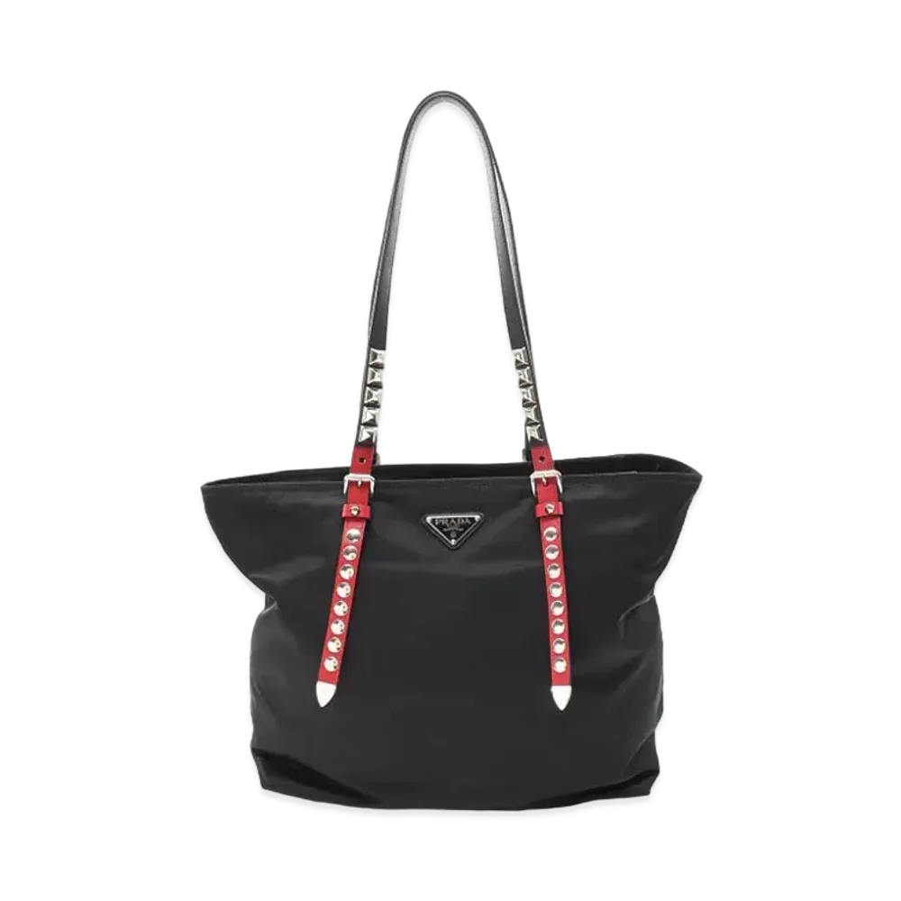 PRADA New Vela Studs Nylon Tote Bag "Black"