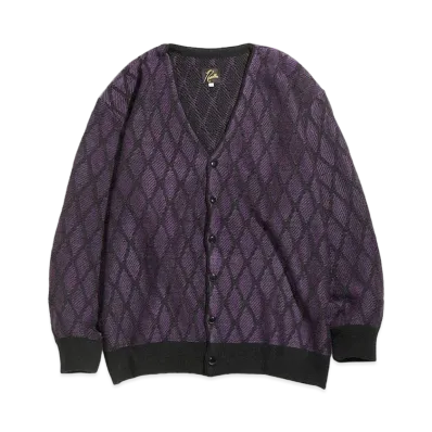 Needles V NECK CARDIGAN - WAVE STRIPE "Black/Purple"