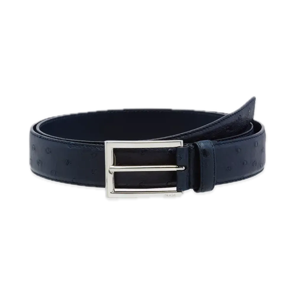 PRADA Ostrich Leather Belt "Navy"