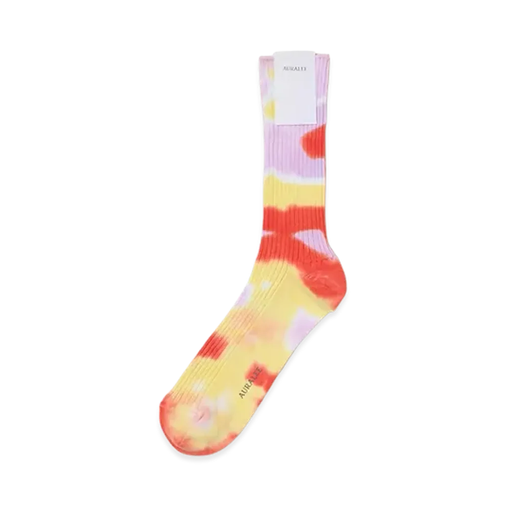 AURALEE Giza High Gauge Tie-Dye Socks "Light Blue/Purple"
