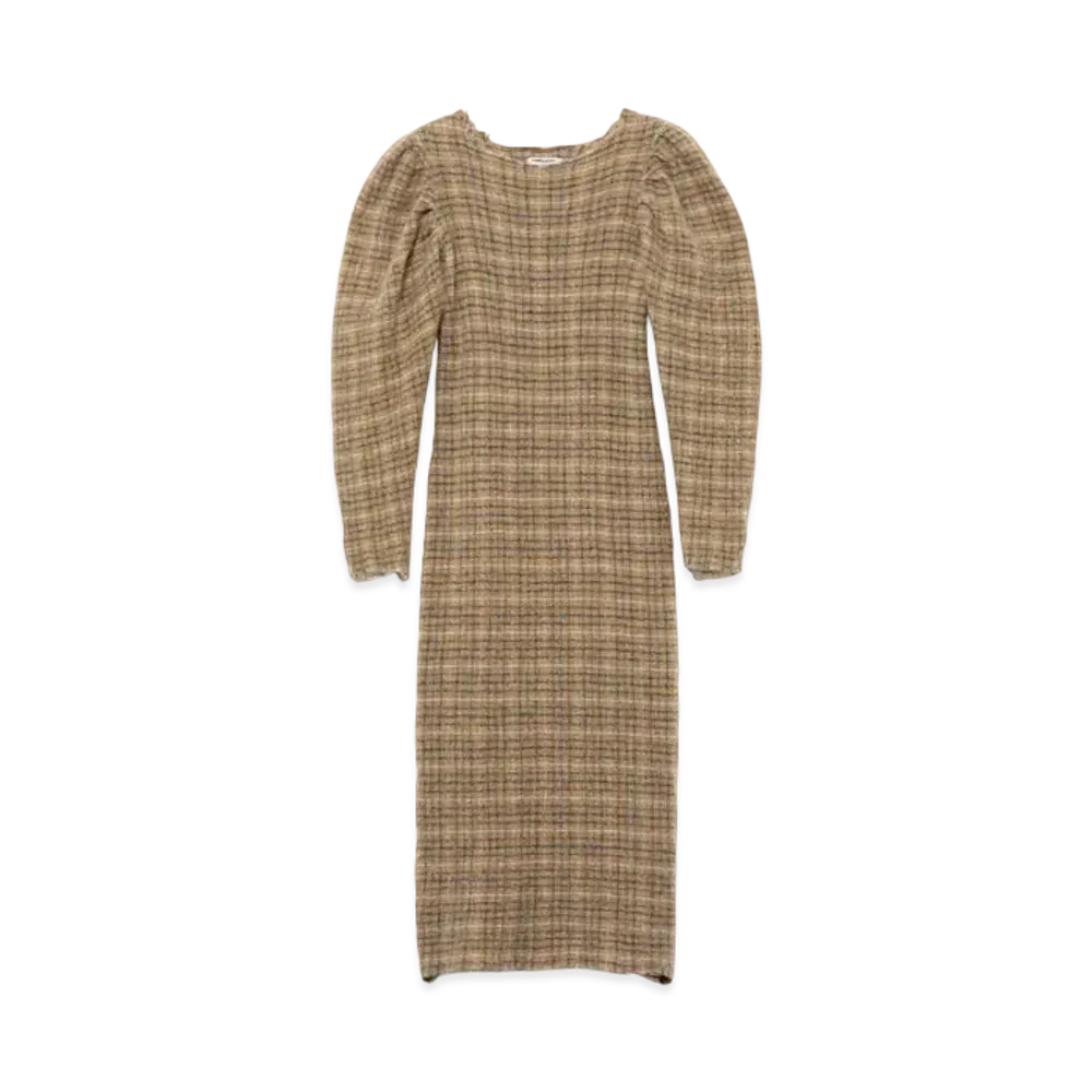 FUMIKA UCHIDA Gauze Plaid Midi Dress "Plaid Beige"