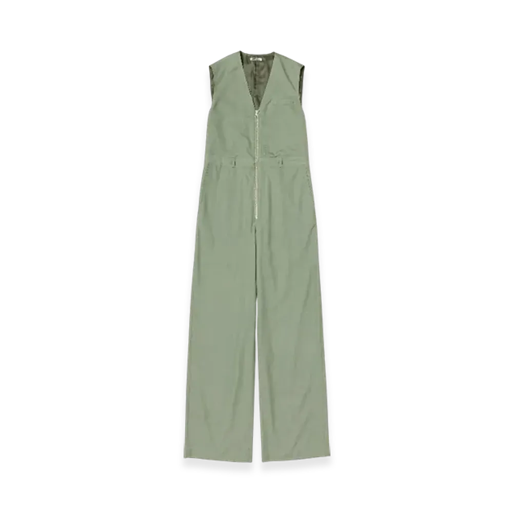 AURALEE Wool Herringbone Sleeveless Jumpsuit "Olive"