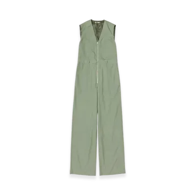 AURALEE Wool Herringbone Sleeveless Jumpsuit "Olive"