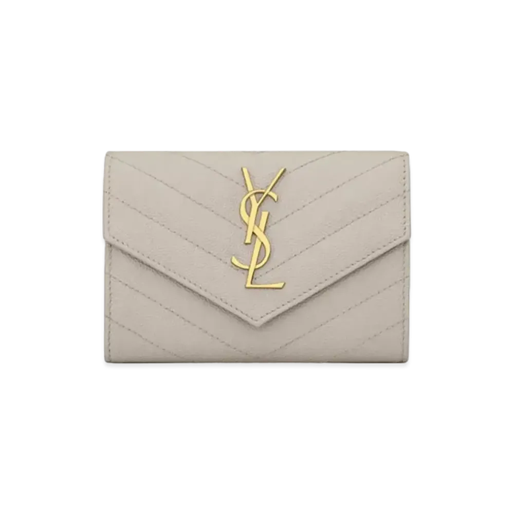 Saint Laurent Monogram Small Envelope Wallet In Grain De Poudre Embossed Leather "Vintage White"