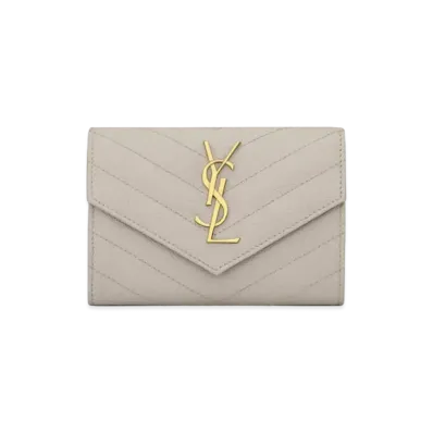Saint Laurent Monogram Small Envelope Wallet In Grain De Poudre Embossed Leather "Vintage White"