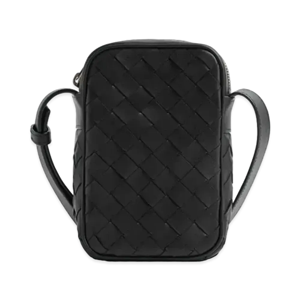 Bottega Veneta Intrecciato Woven Zipper Mobile Phone Bag "Black"