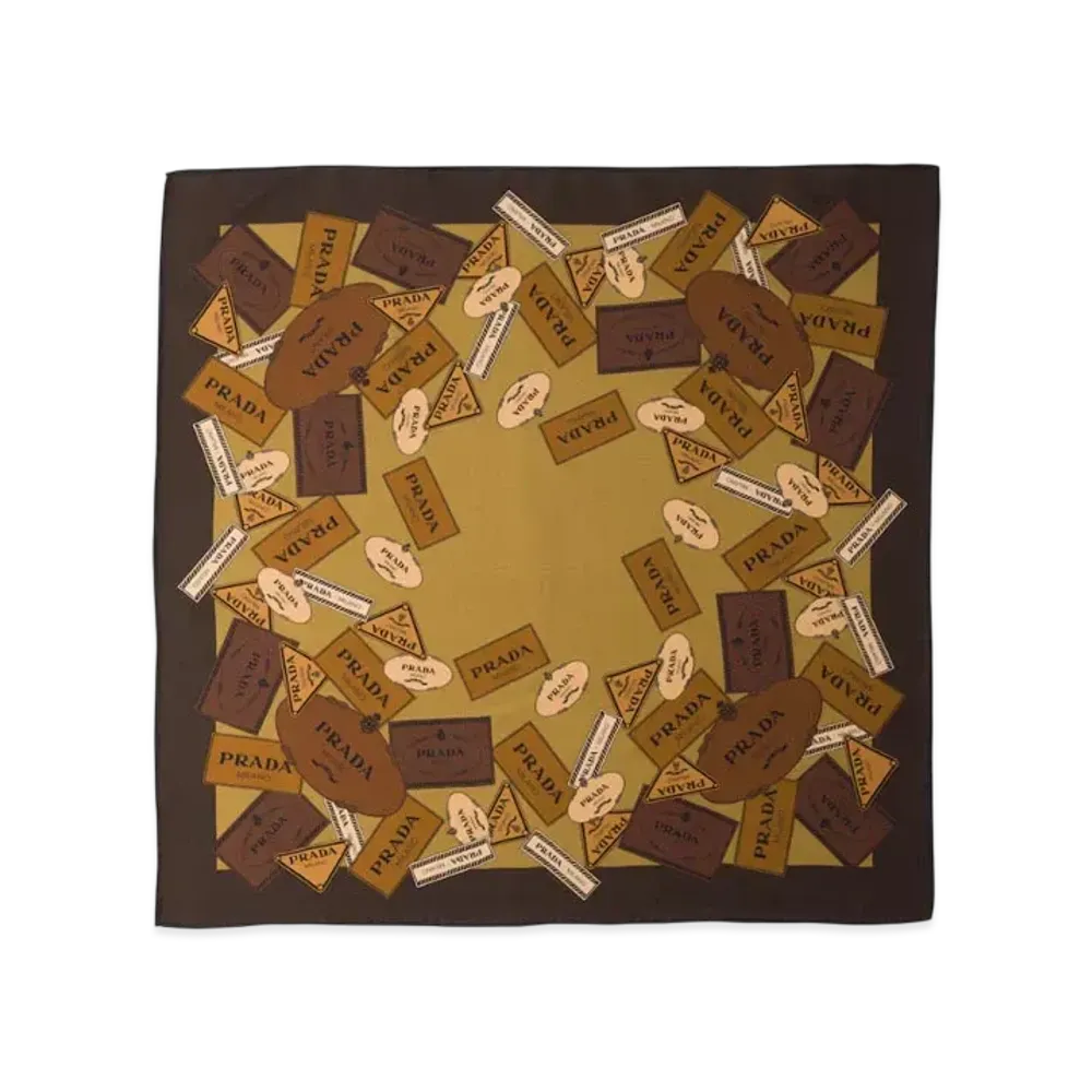 PRADA Printed Twill Scarf "Dark Brown"