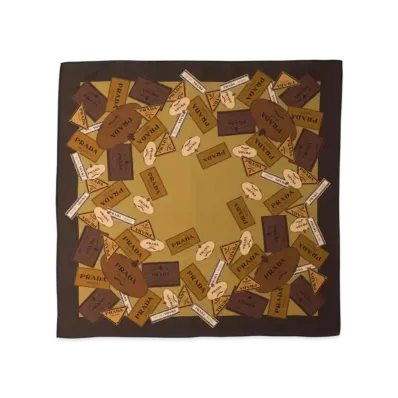 PRADA Printed Twill Scarf "Dark Brown"