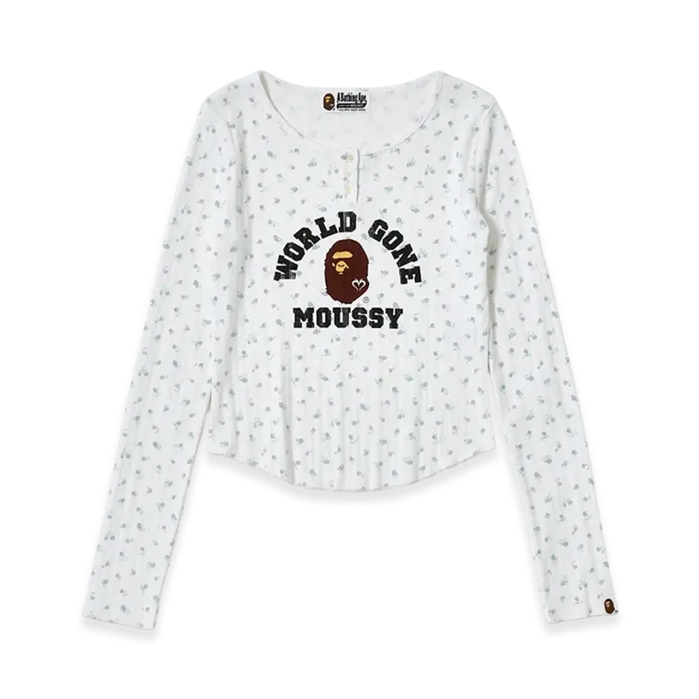 A BATHING APE x MOUSSY Henry Neck L/S Tee "White"