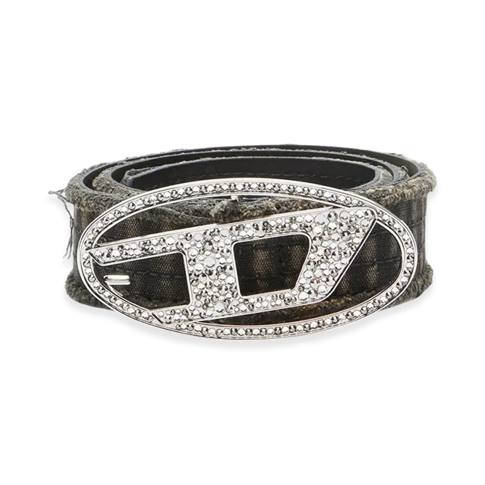 Diesel B-1Dr Strass Canvas And Leather Belt With Crystals "Black"
