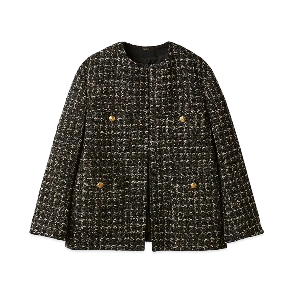 Mila Owen Gold Button Patch Pocket Loose Tweed Jacket "Black"