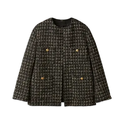 Mila Owen Gold Button Patch Pocket Loose Tweed Jacket "Black"
